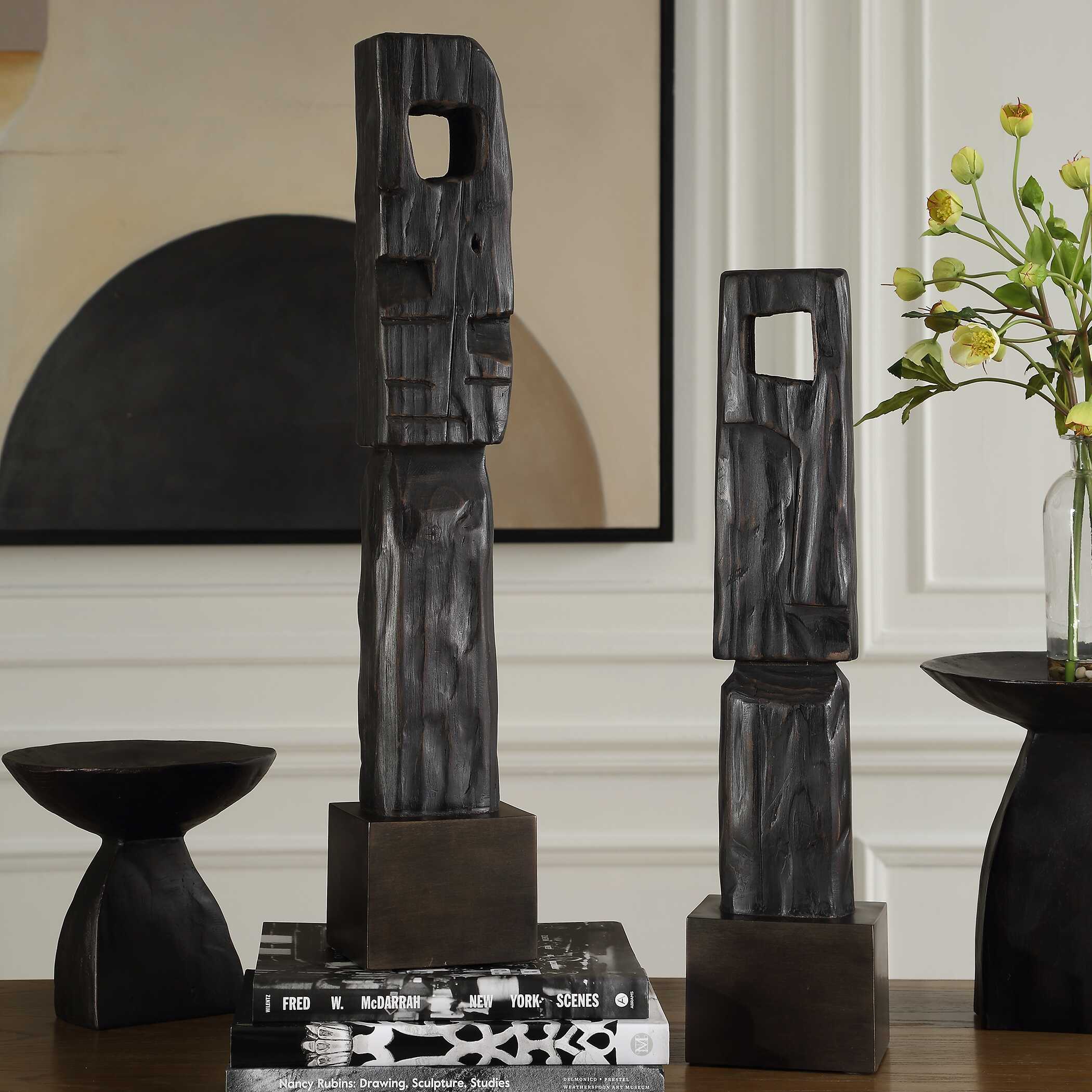 Cipher Black Wood Totems Set/2, Decorative by Uttermost, 5.12" width x 27.25" height x 4.5" depth View 2