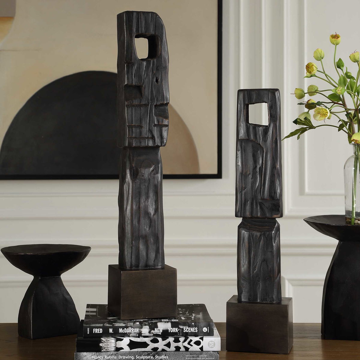 Cipher Black Wood Totems Set/2, Figurines & Statue by Uttermost, 5.12" width x 27.25" height x 4.5" depth View 2