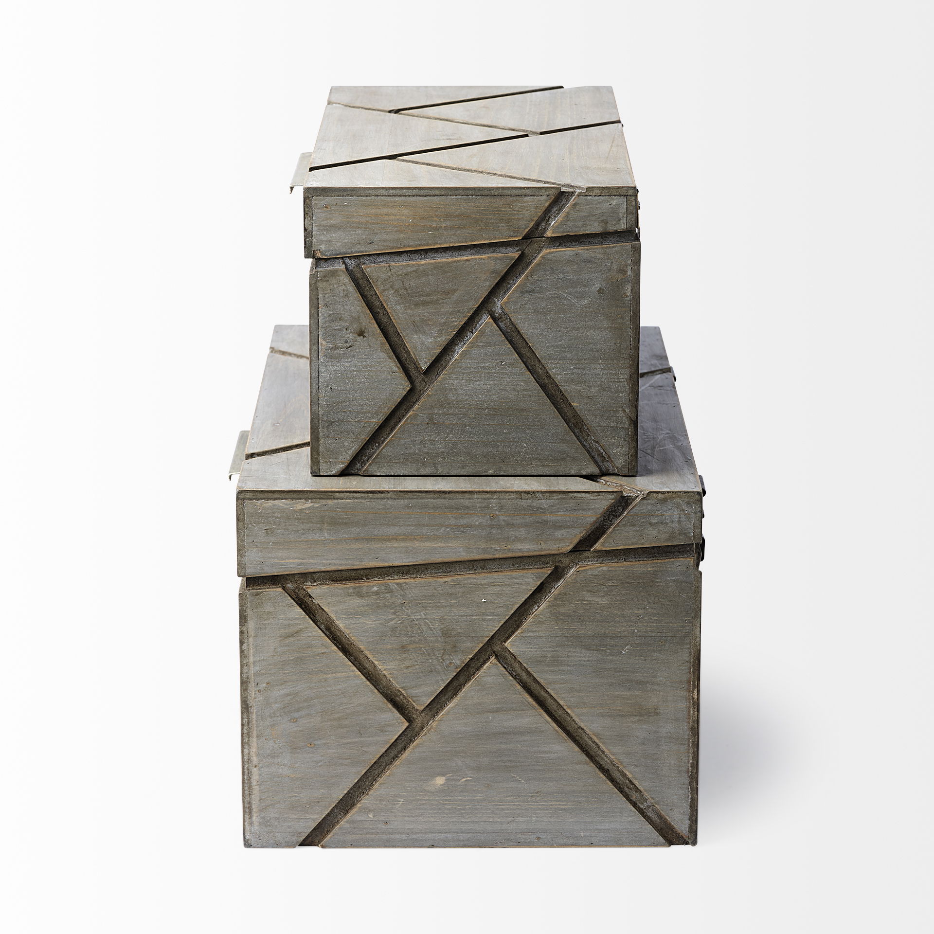 Niobe (Set of 2) 16L x 11W Gray Wooden Nesting Boxes, by Mercana, 16.02" length x 10.75" width x 8.25" height View 6