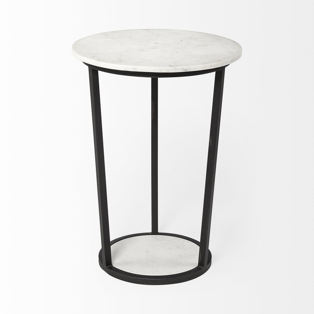 Bombola II (Large) 18L x 18W White Round Marble Top with Black Metal Frame Accent Table, Side & End Table by Mercana, 18" length x 18.11" width x 25.2" height View 4