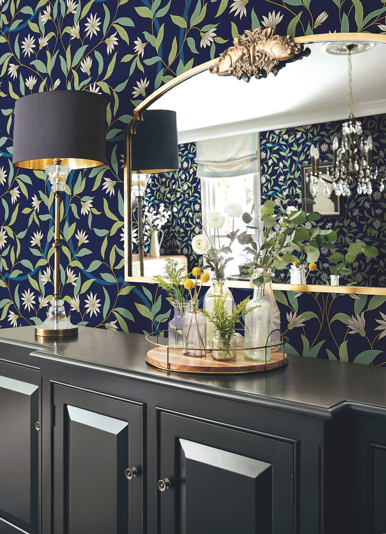 Jasmine Blue Metallic Wallpaper large image 