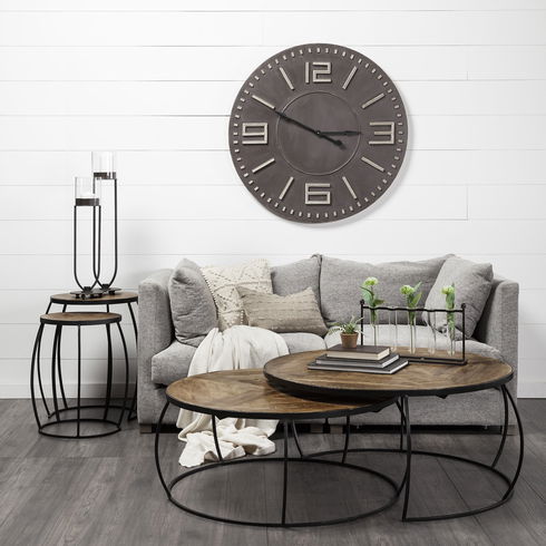 Clapp III (Set of 2) 20L x 20W Brown Round Wood Top with Black Metal Frame Nesting Accent Tables