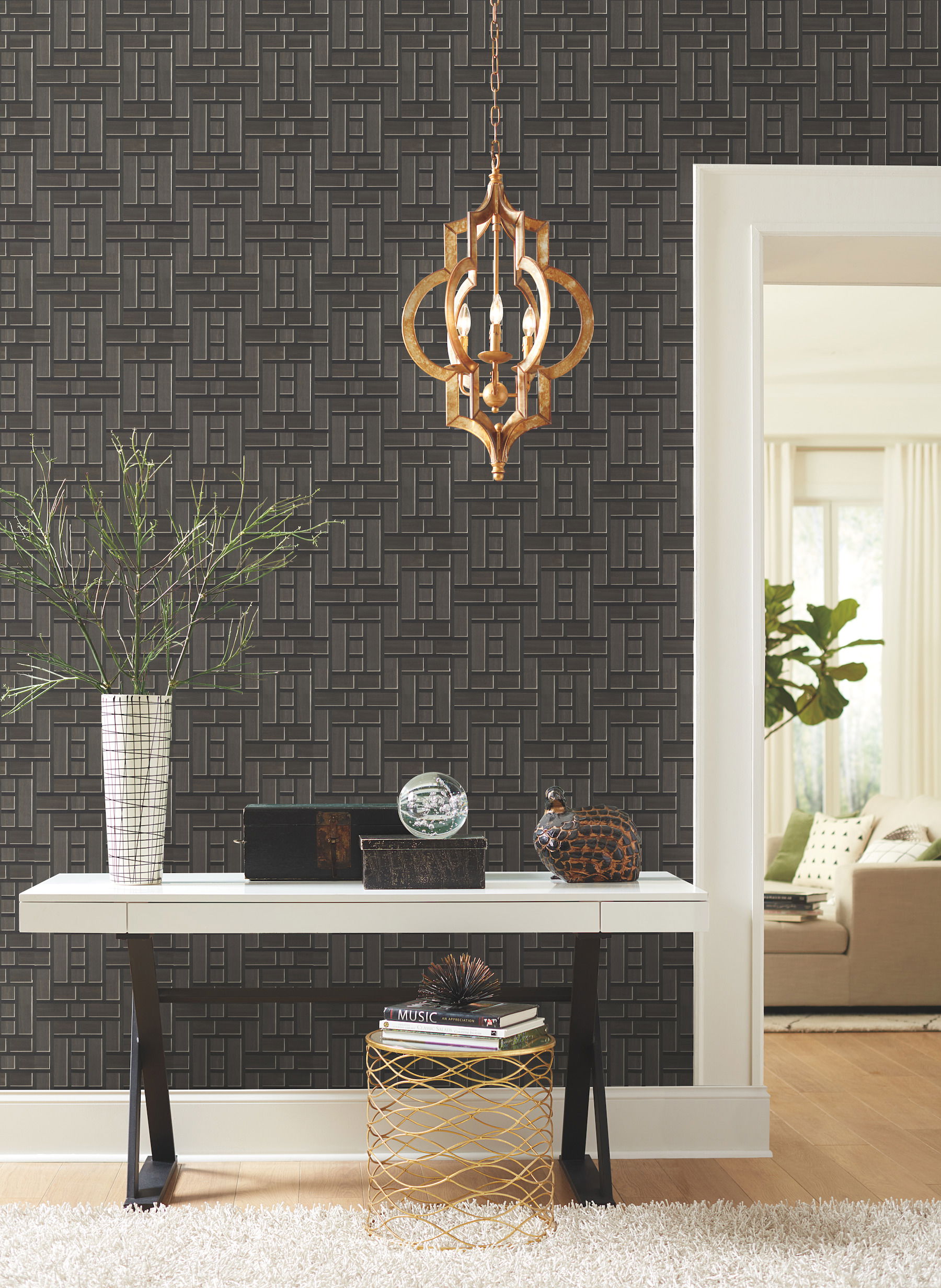 Teahouse Panel Black Wallpaper large image 