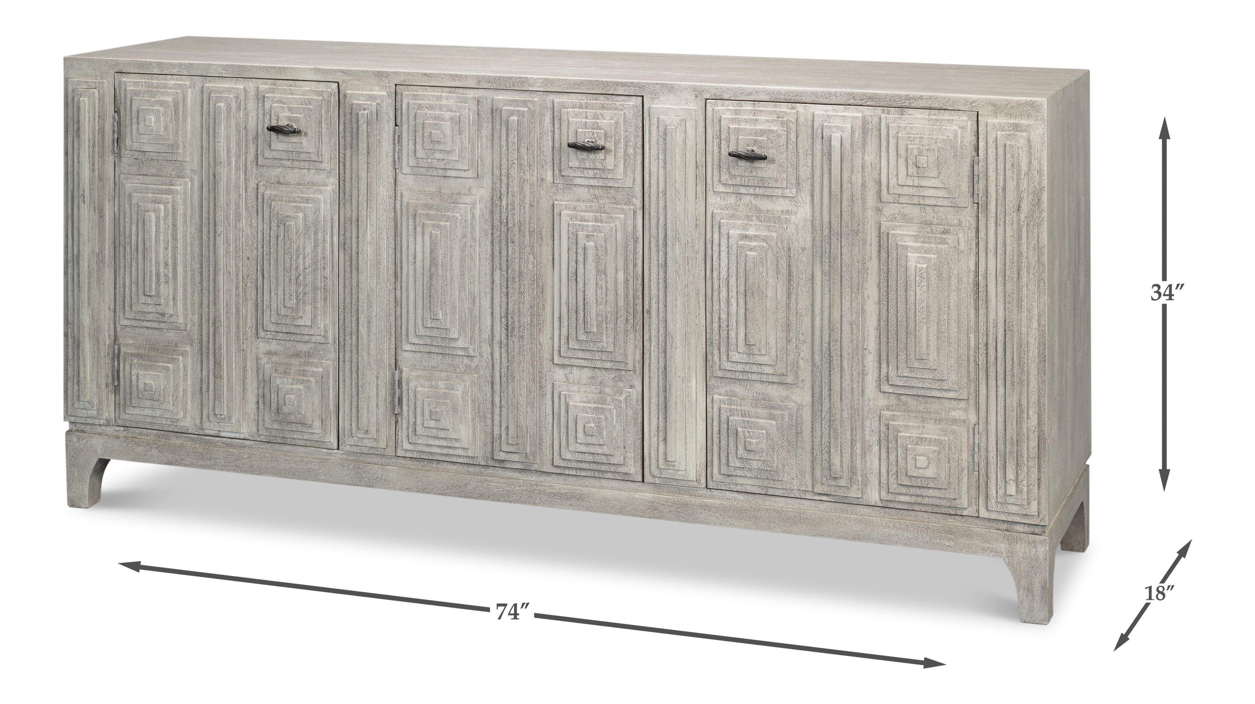 Rafina Three Door Sideboard, Cabinets & Sideboard by Sarreid, 74" length x 18" width x 34" height View 13