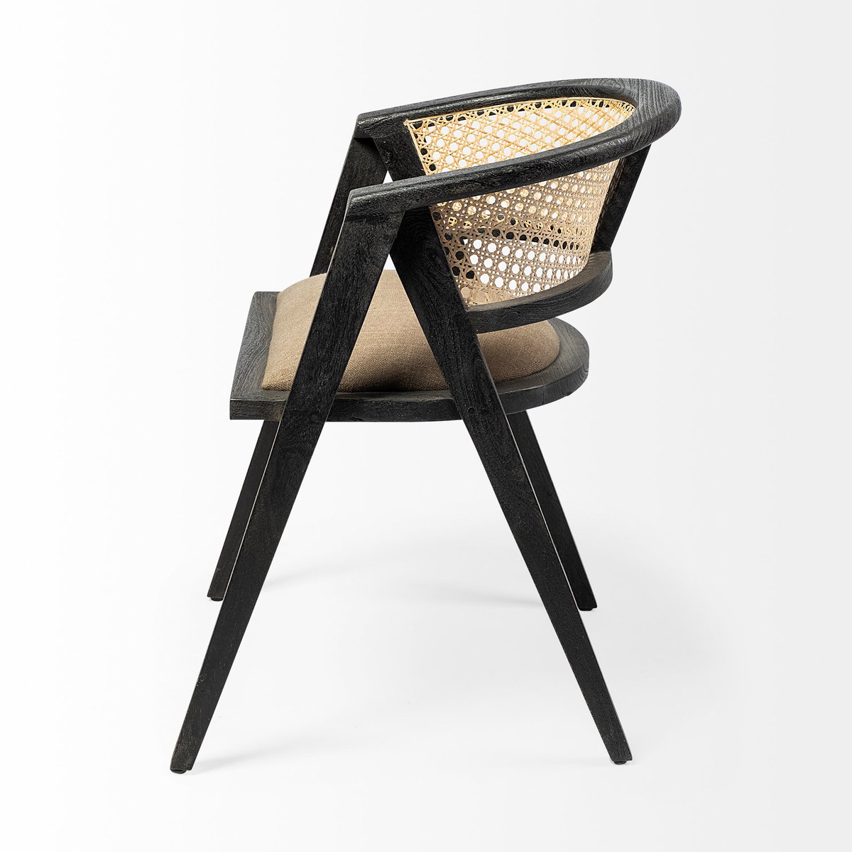 Tabitha Cane Back Dining Arm Chair | Linen with Black Wooden, Dining Chair by Mercana, 23" length x 23" width x 30" height View 5