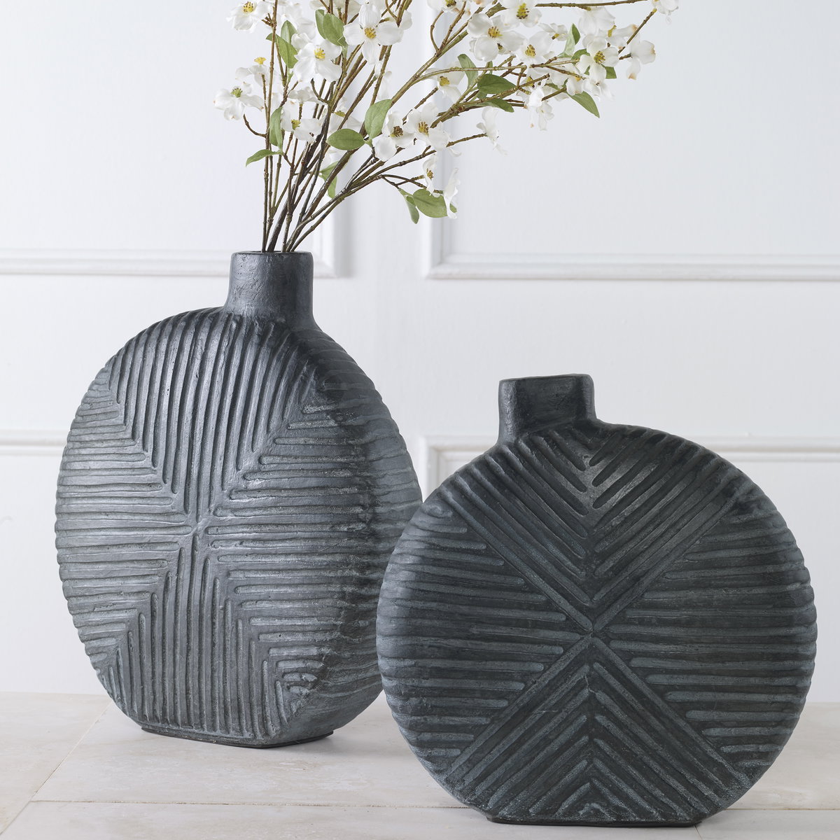 Viewpoint Aged Black Vases Set/2, by Uttermost, 13.5" width x 15.5" height x 4.5" depth View 2
