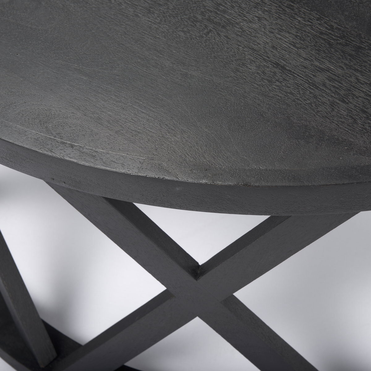 Forsey  28.0L x 45.3W x 18.0H Black Solid Wood Round Coffee Table, by Mercana, 45" length x 45" width x 18" height View 6