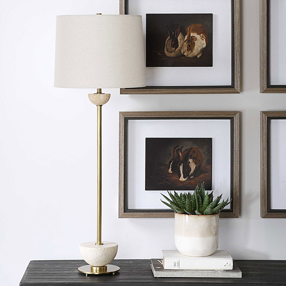 Hemisphere Brass Buffet Lamp, Table Lamp by Uttermost, 13" width x 36.5" height x 13" depth View 4