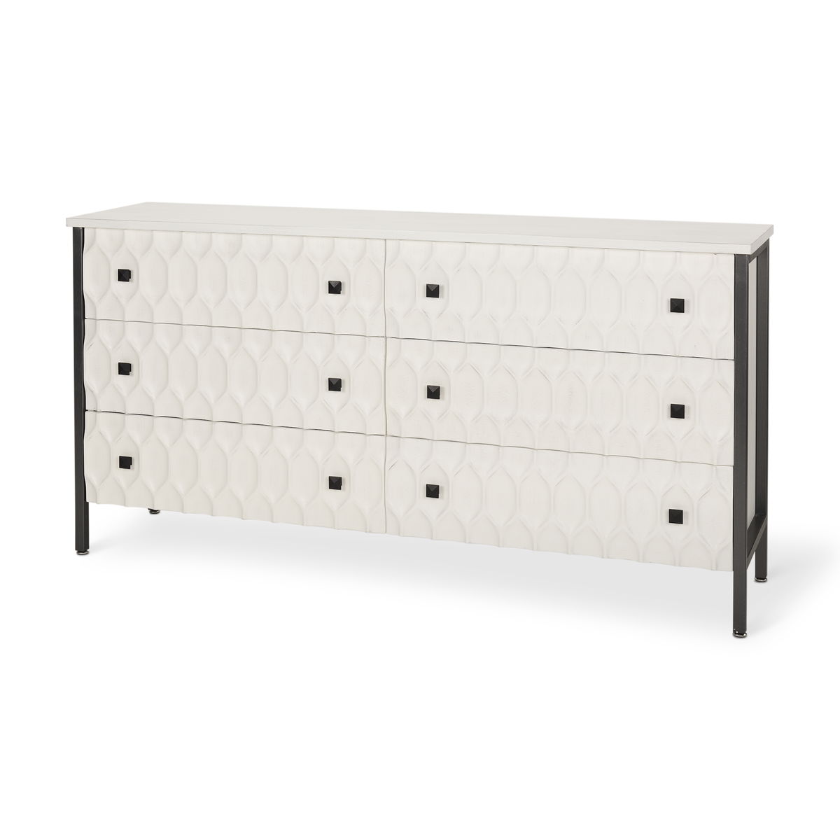 Savannah White Fir Veneer with Gray Metal 6-Drawer Sideboard, Sideboards & Buffet by Mercana, 62.6" length x 15.75" width x 31.5" height View 1