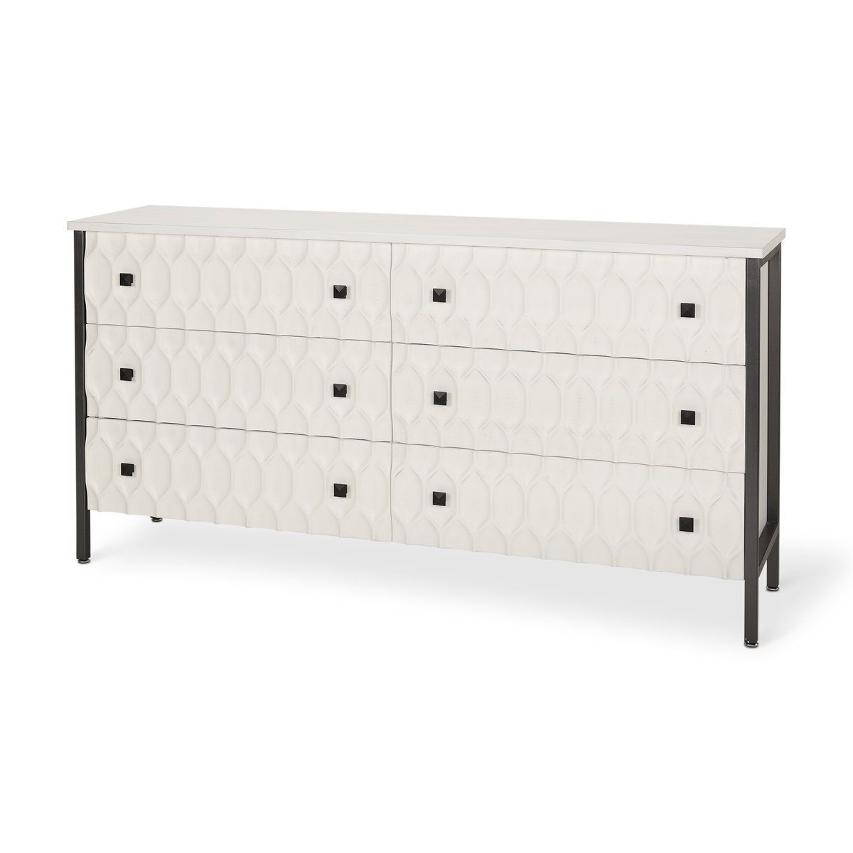 Savannah White Fir Veneer with Gray Metal 6-Drawer Sideboard, Sideboards & Buffet by Mercana, 62.6" length x 15.75" width x 31.5" height View 1