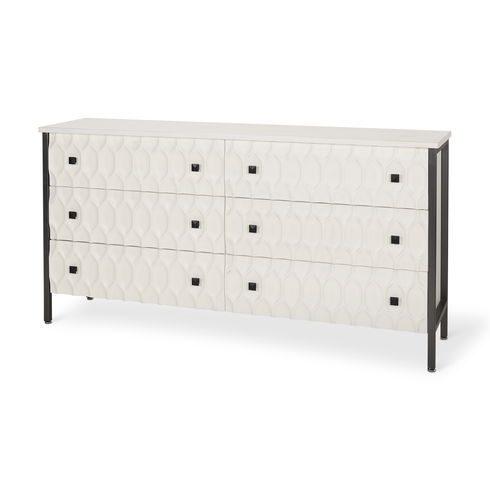 Savannah White Fir Veneer with Gray Metal 6-Drawer Sideboard