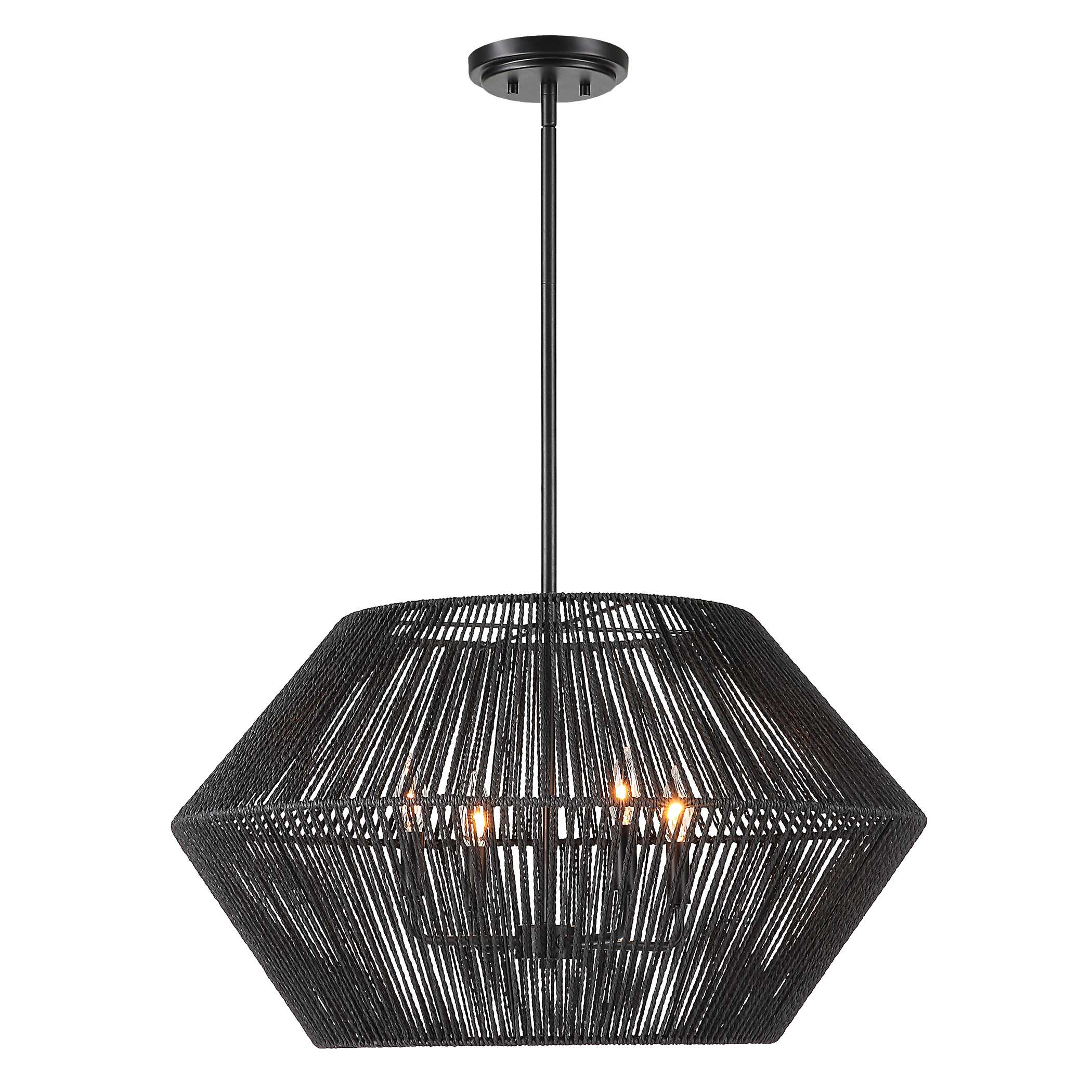 Suva 4 Light Black Rope Pendant, Ceiling Light by Uttermost, 28" width x 16.25" height x 28" diameter View 4
