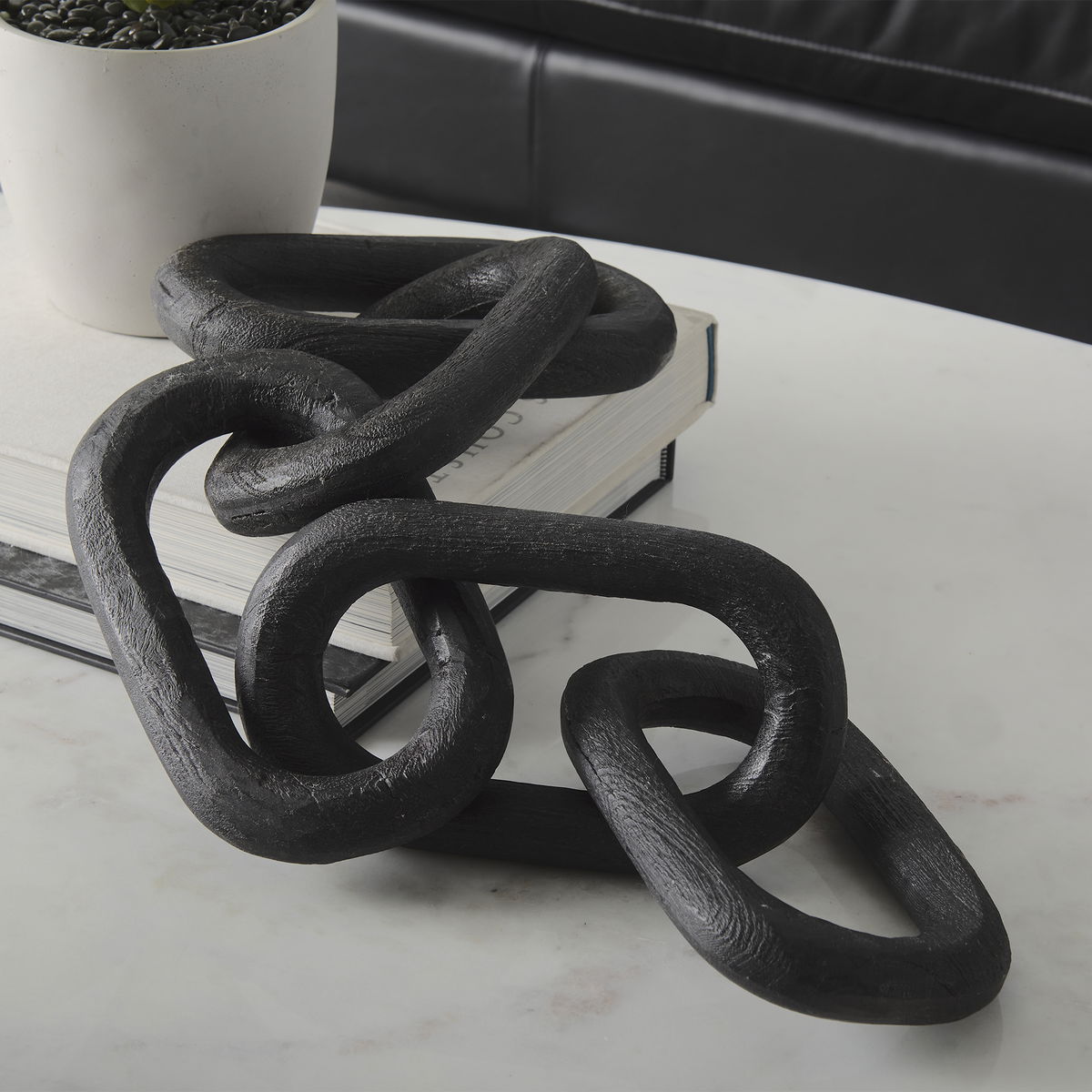 Alix  Black Wood Link Chain Decorative Object, by Mercana, 29" length x 5" width x 5" height View 4