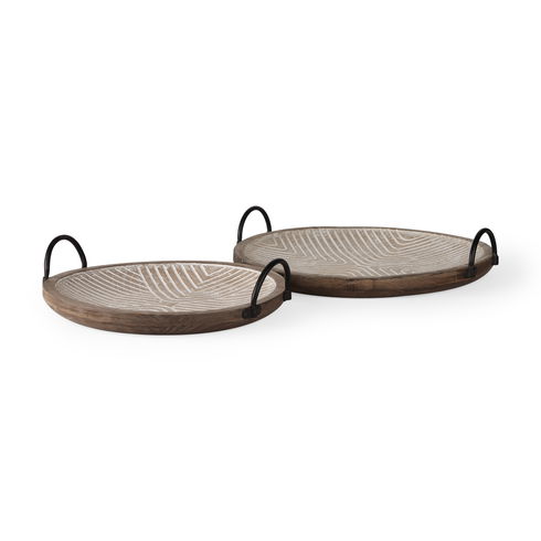 Jamila  Set of 2 Brown Wooden Tray
