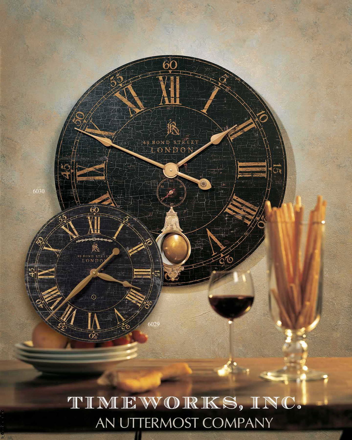 Bond Street 30' Black Wall Clock, by Uttermost, 29.5" width x 29.5" height x 2.5" depth View 3