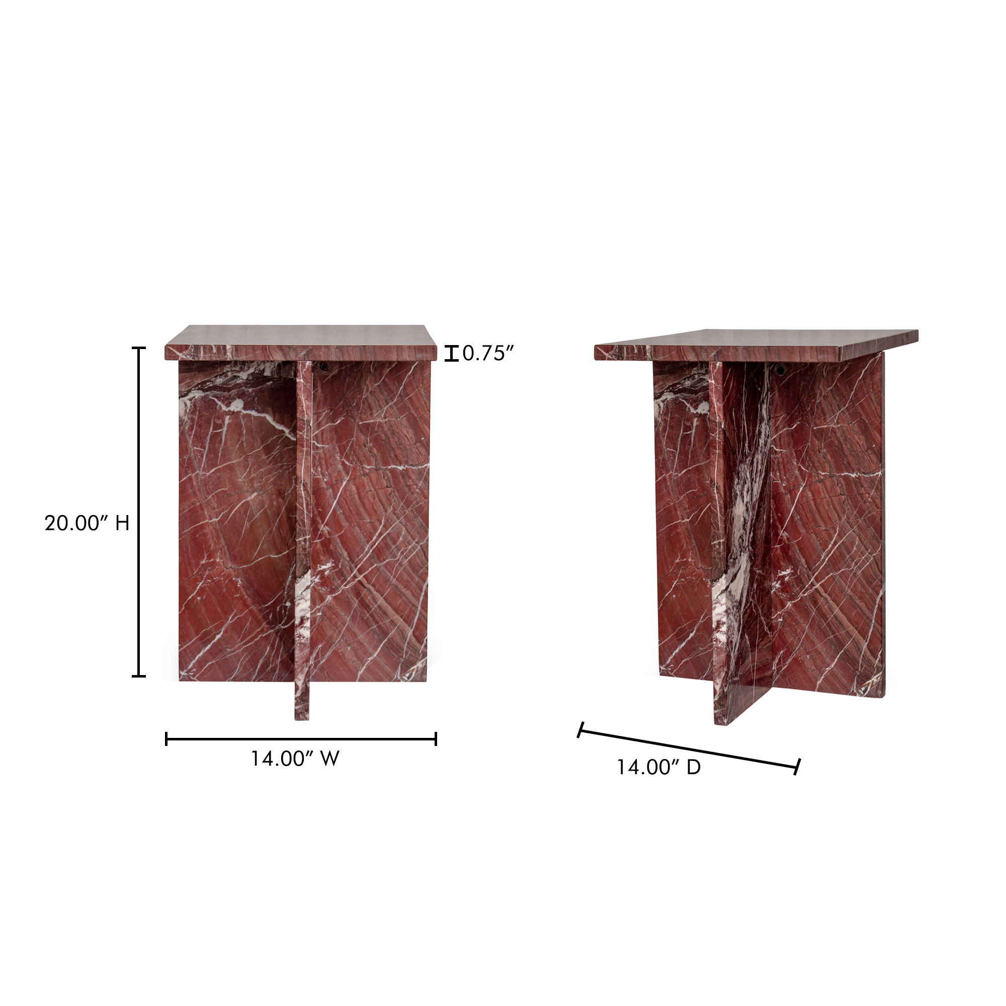 Blair Accent Table Rosso Levanto Marble, Side & End Table by Moe's Home, 14" width x 20" height x 14" depth View 8