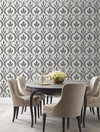 Adirondack Damask Black & White Wallpaper, by York Wall, 33' length x 1'8.5" width x 0.02" depth thumbnail 3