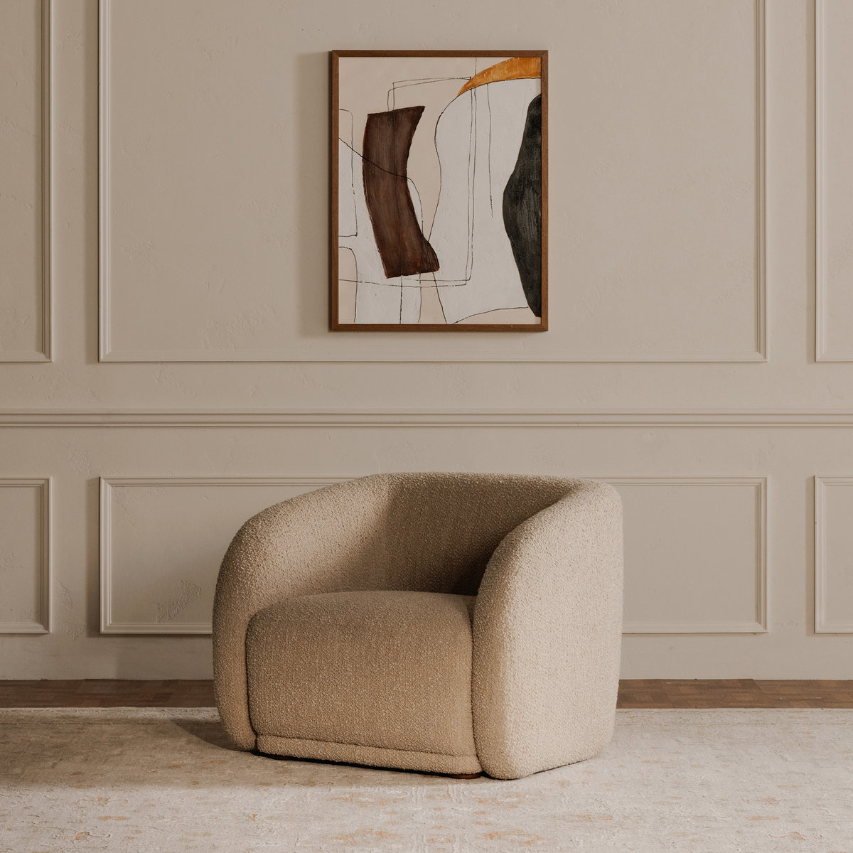 Faye Accent Chair Beige Boucle, by Moe's Home, 37" width x 29.25" height x 33" depth View 6