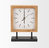 Renaya Light Brown Wood with Matte Black Metal Base Table Clock, by Mercana, 8.07" length x 2.76" width x 11.02" height thumbnail 4