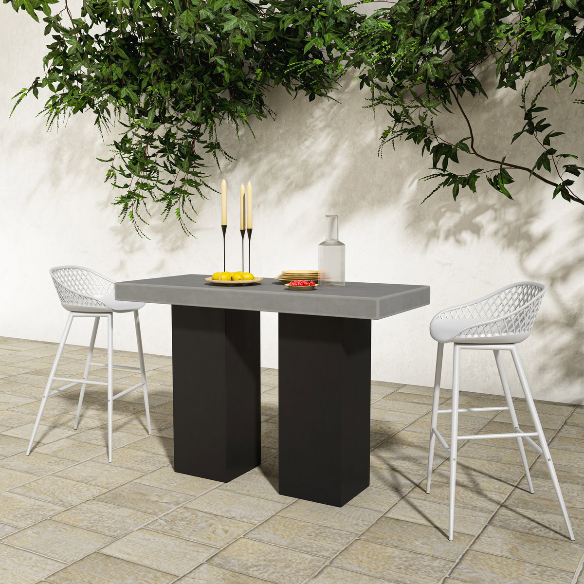 Piazza Outdoor Barstool White - Set Of Two, Outdoor Chair by Moe's Home, 1'7.29" width x 3'1.2" height x 1'7.68" depth View 11