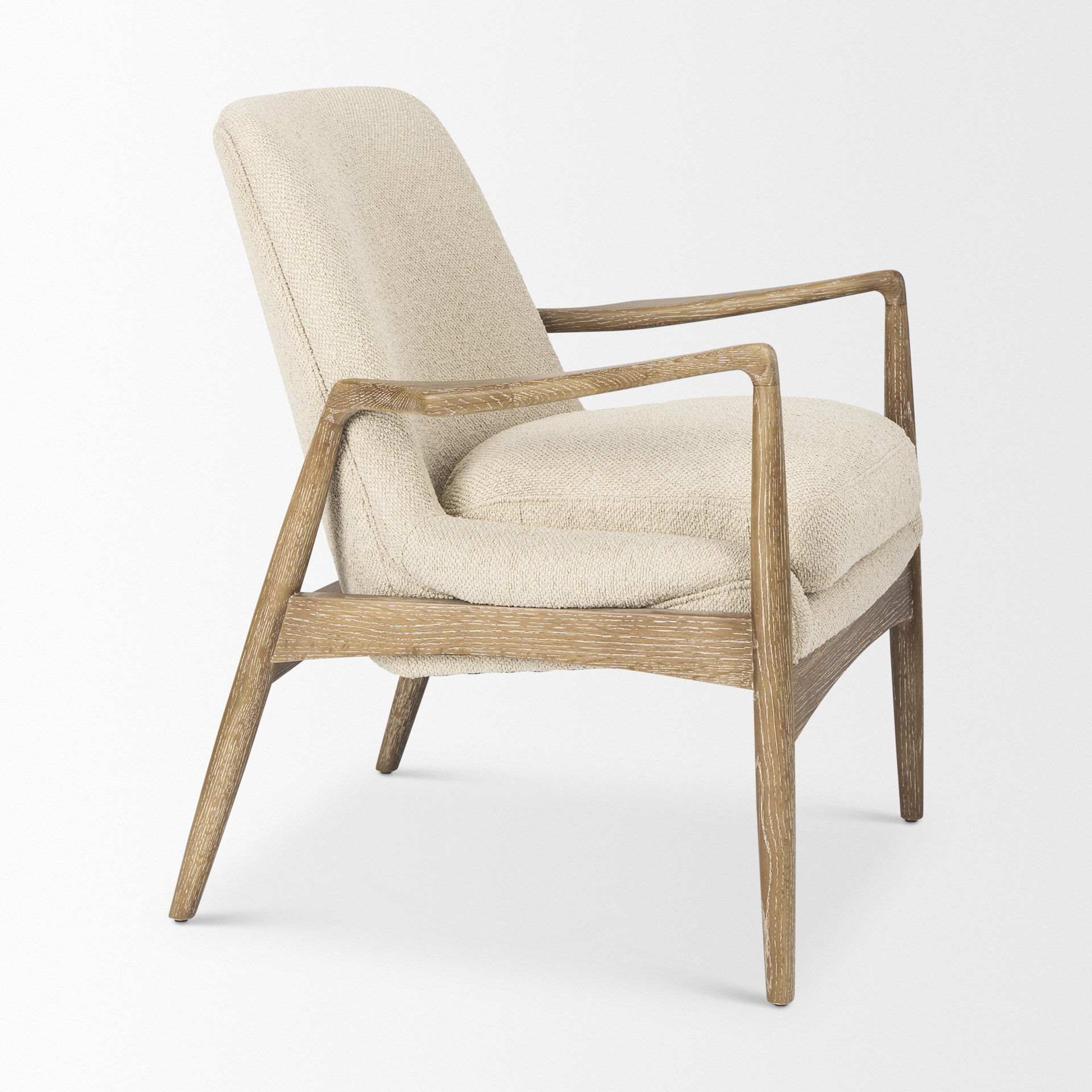 Westan Cream Boucle Fabric with Light Brown Wood Accent Chair large image 
