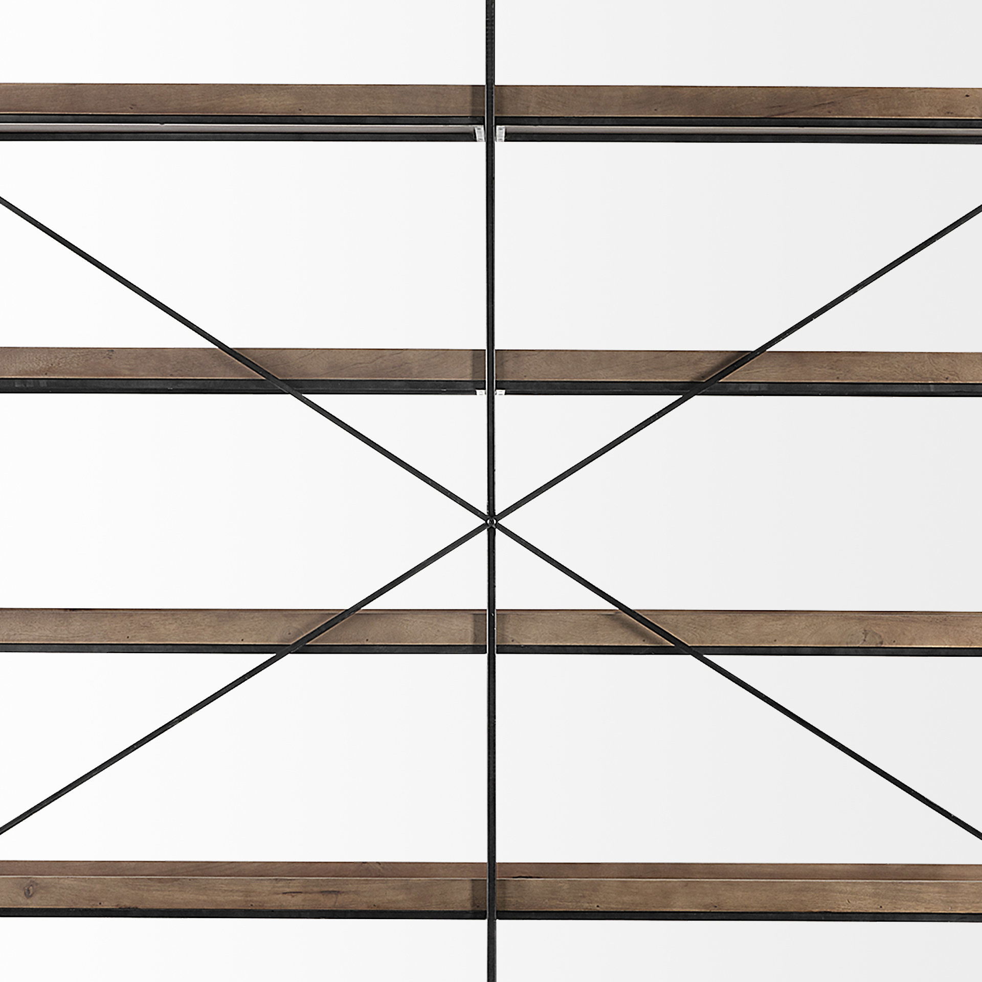 Trey IV 80L x 16W x 87.5H  Medium Brown Wood and Iron Five Tray Shelf Shelving Unit, Shelving & Bookcase by Mercana, 80" length x 16" width x 87.5" height View 8