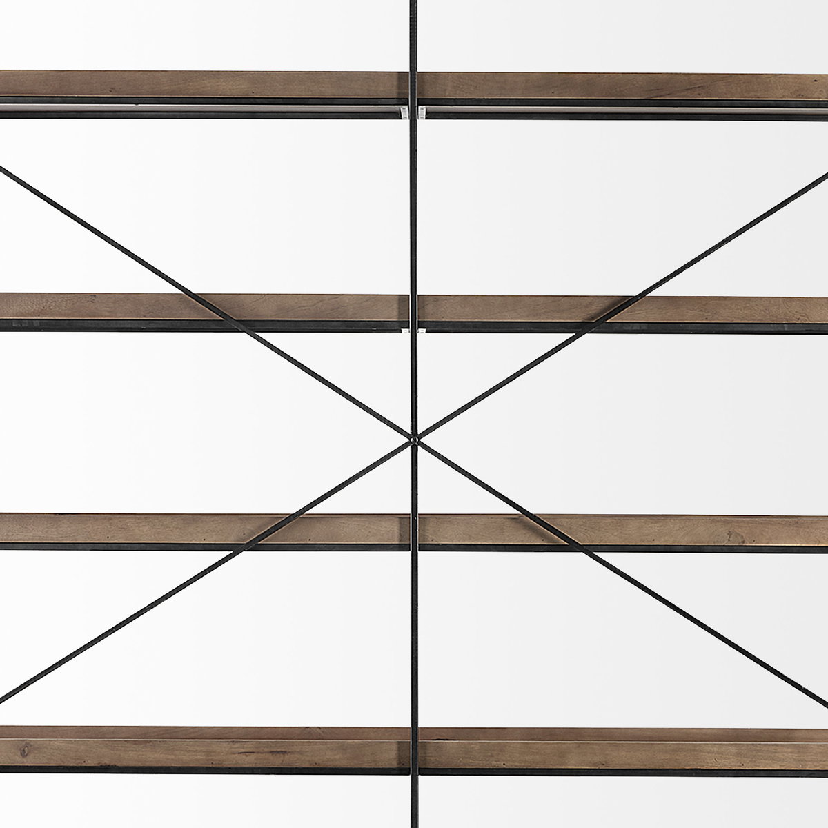 Trey IV 80L x 16W x 87.5H  Medium Brown Wood and Iron Five Tray Shelf Shelving Unit, Shelving & Bookcase by Mercana, 80" length x 16" width x 87.5" height View 8