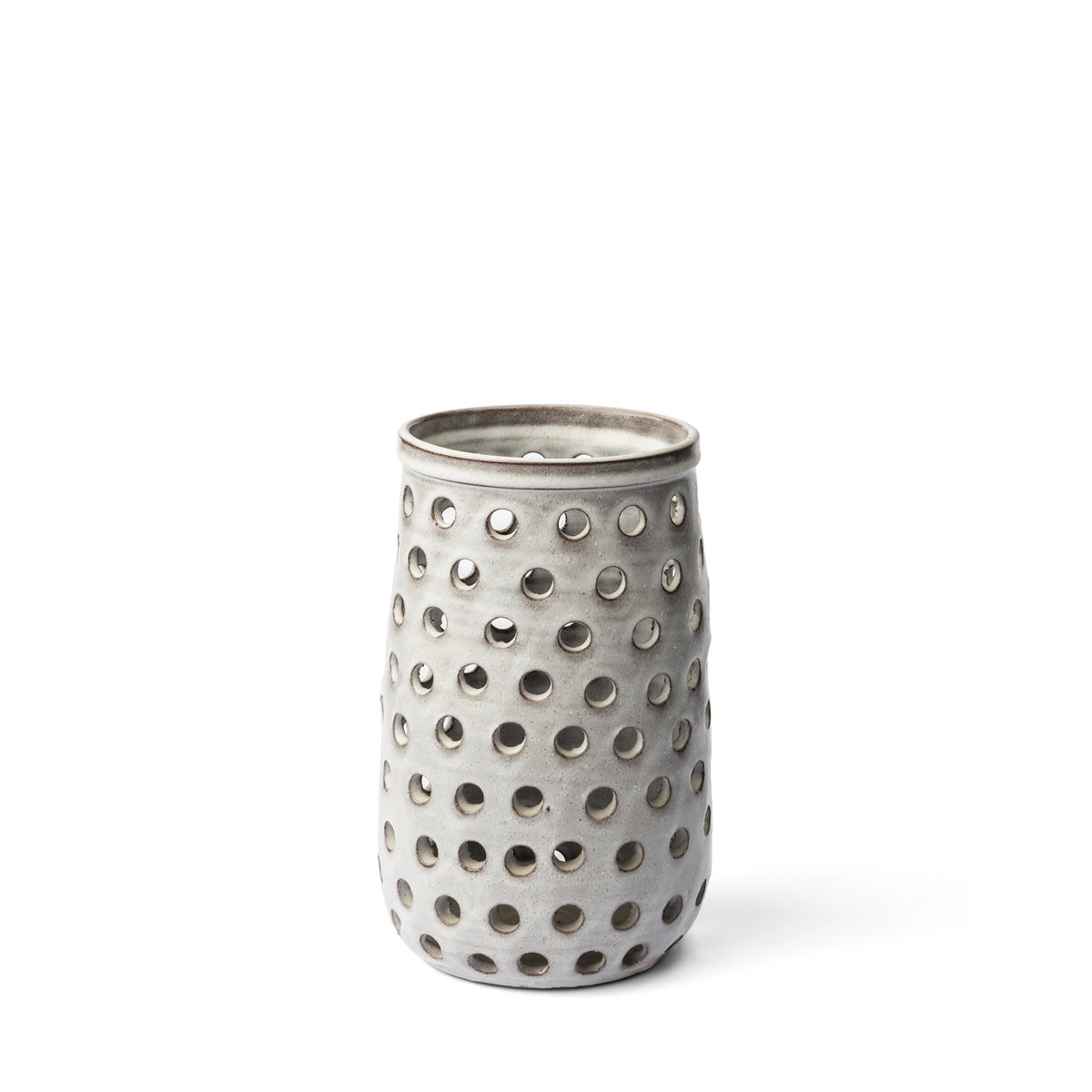Canasta Small Rustic White Ceramic Cylindrical Vase, by Mercana, 7.5" length x 7.5" width x 11.5" height View 1