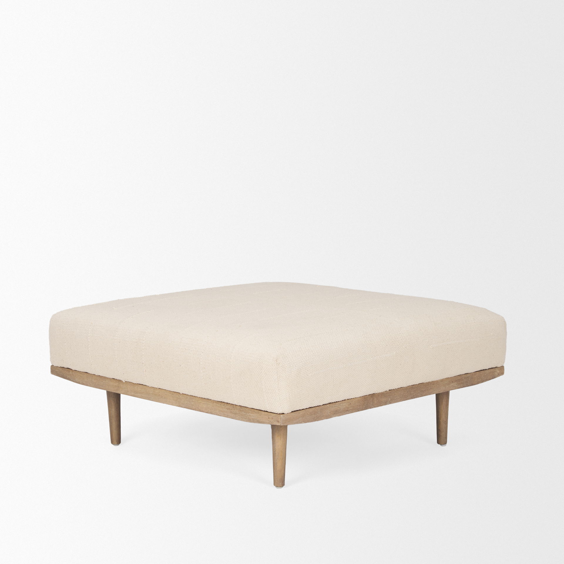 Shae Brown Wood with Oatmeal Fabric Ottoman, by Mercana, 37" length x 37" width x 16" height View 5