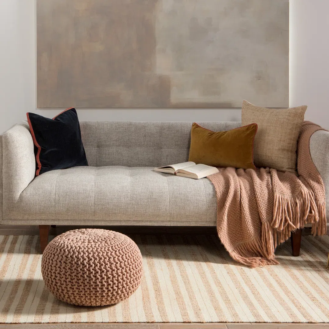 Rey Natural Striped Tan/ Ivory Area Rug large image 