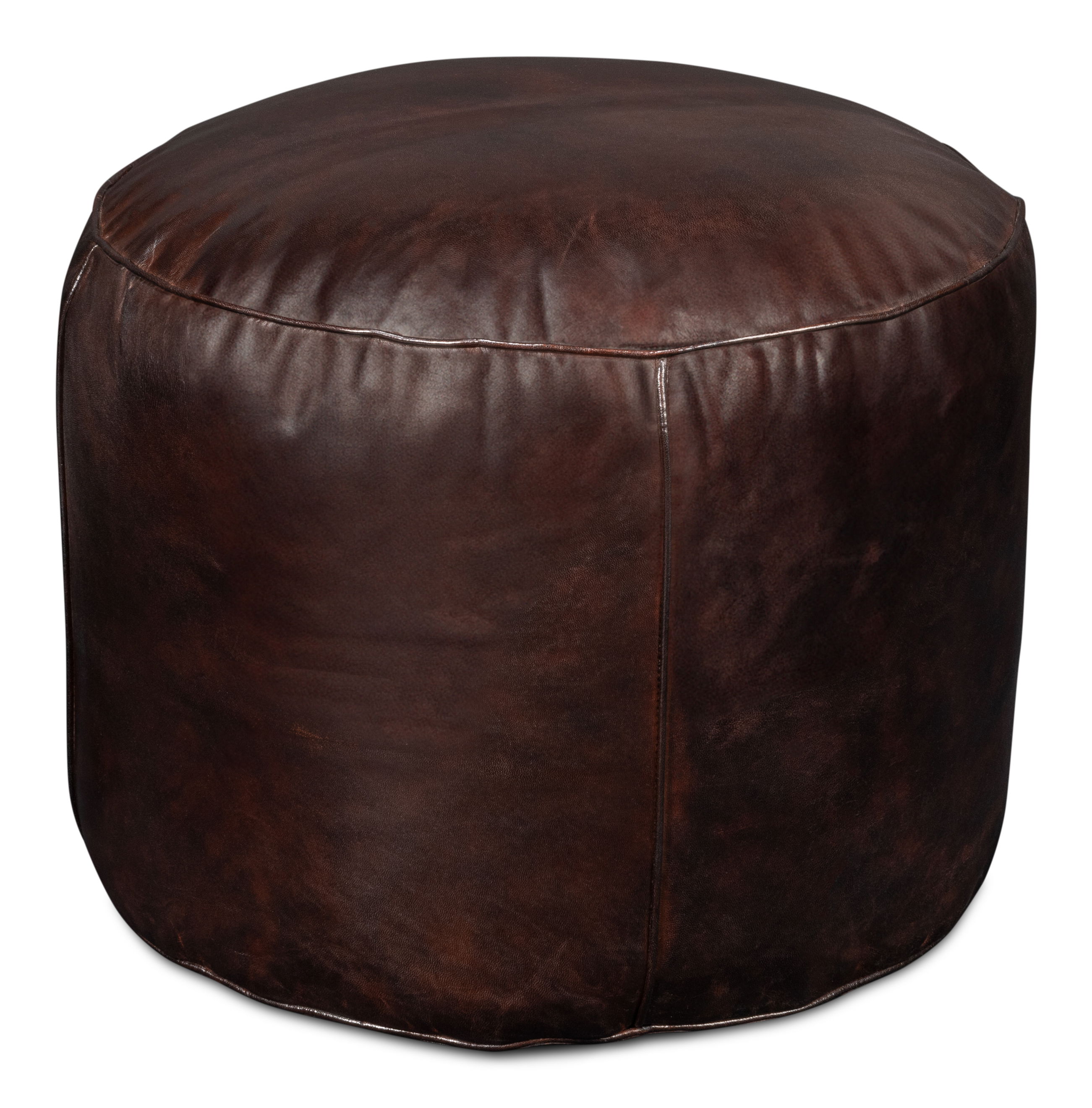 Soccerball Stool, Dark Brown Leather, Seating by Sarreid, 22" length x 22" width x 18" height View 2