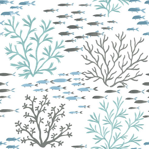 Marine Garden Blue & Brown Wallpaper