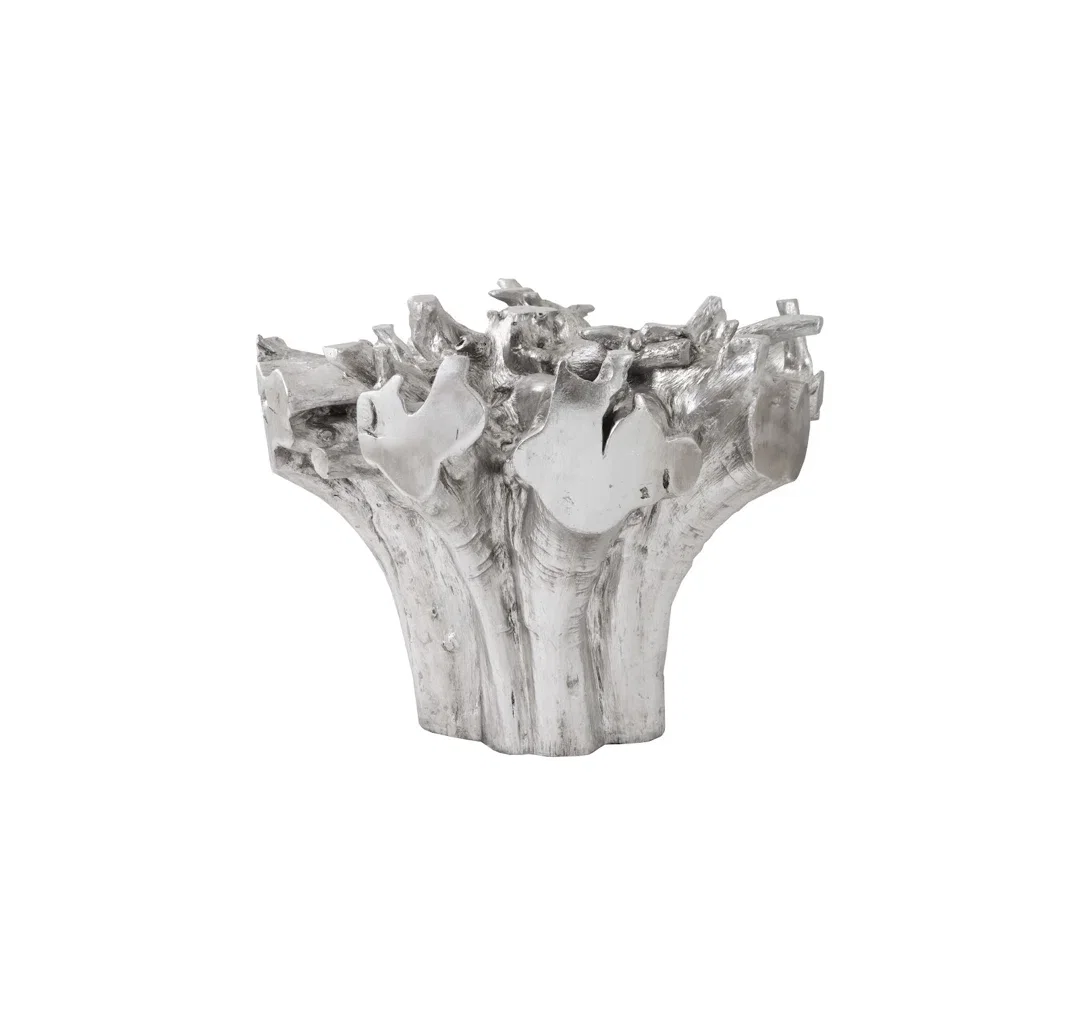 Root Small Silver Dining Table Base With Glass, by Phillips, 60" width x 30" height x 60" depth View 2