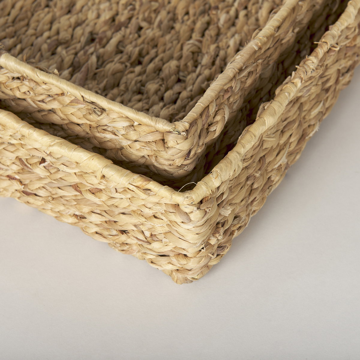 Hona Set of 2 Large Recatangular Nesting Water Hyacinth Trays, Decorative Tray by Mercana, 27.95" length x 18.11" width x 3.15" height View 8