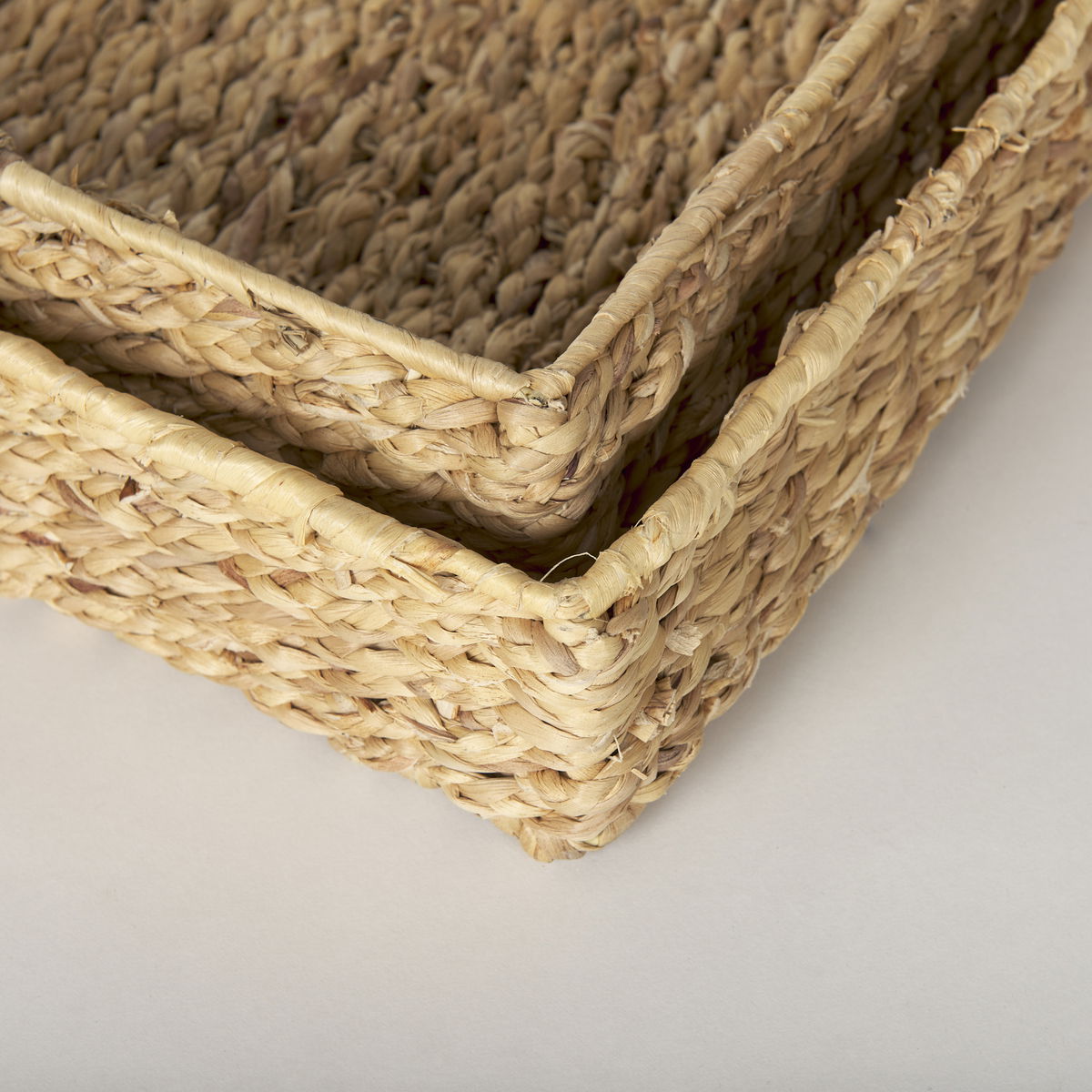 Hona Set of 2 Large Rectangular Nesting Water Hyacinth Trays, Decorative Tray by Mercana, 27.95" length x 18.11" width x 3.15" height View 8