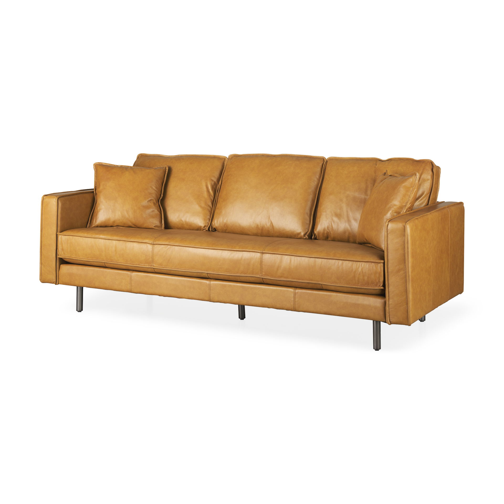 D'Arcy 88.0L x 37.0W x 34.0H Tan Leather Sofa, Sofas & Sectional by Mercana, 88.19" length x 36.61" width x 33.86" height View 1