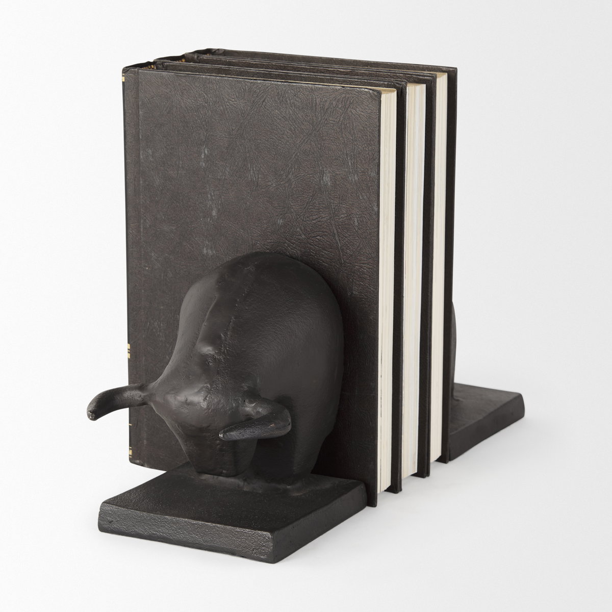 Tauro III (Set of 2) 10L x 5W Black Cast Aluminum Raging Bull Bookends, by Mercana, 9.5" length x 4.25" width x 5.75" height View 8