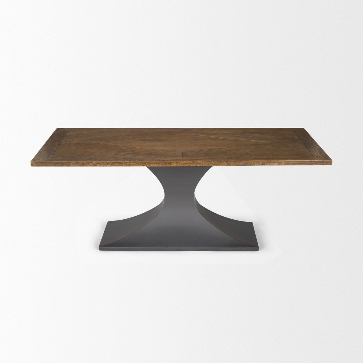 Maxton 79'L x 39'W Rectangular Pedestal Dining Table | Brown Wood & Gunmetal Metal | Seats 6, by Mercana, 79" length x 39" width x 30" height View 7