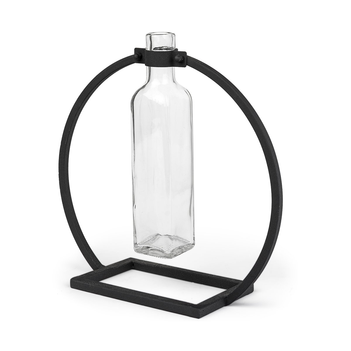 Monica II Tall Black Metal Glass Bottle Vase, by Mercana, 10.24" length x 3.94" width x 10.04" height View 1