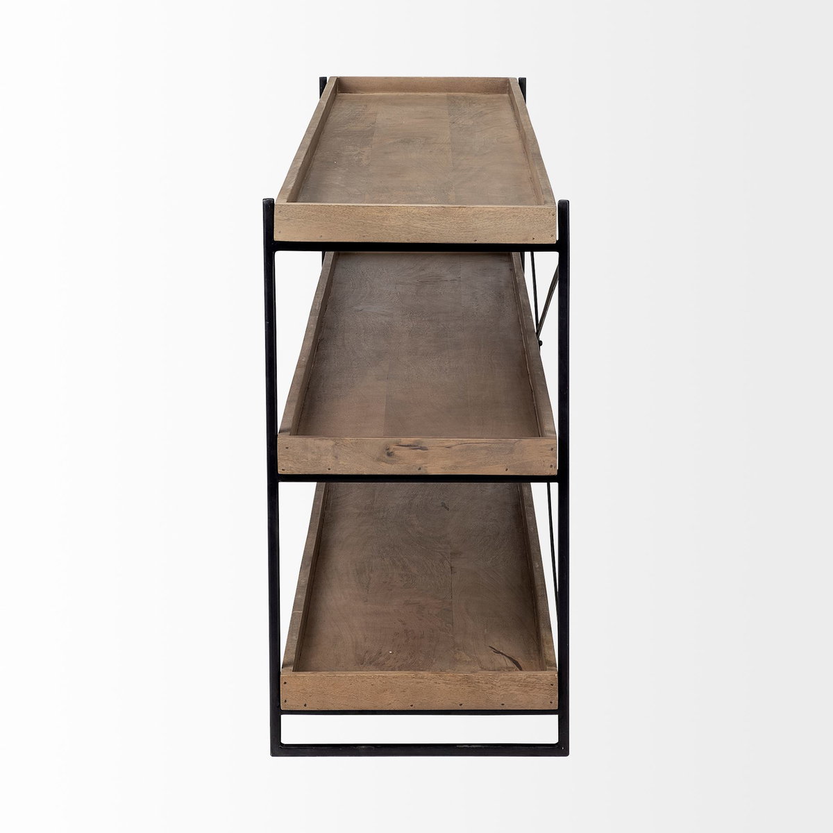 Trey I 80L x 16W Brown Wood and Black Iron Console Table, by Mercana, 80" length x 16" width x 30" height View 7