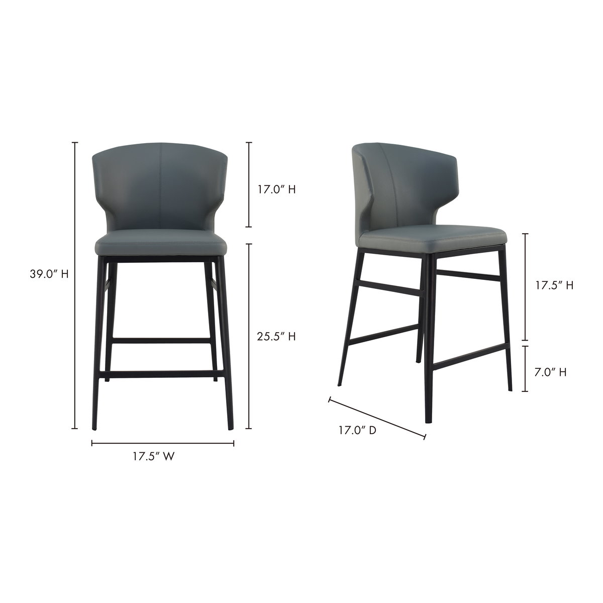 Delaney Counter Stool Grey, Counter & Bar Stool by Moe's Home, 20.5" width x 39.4" height x 21.7" depth View 5