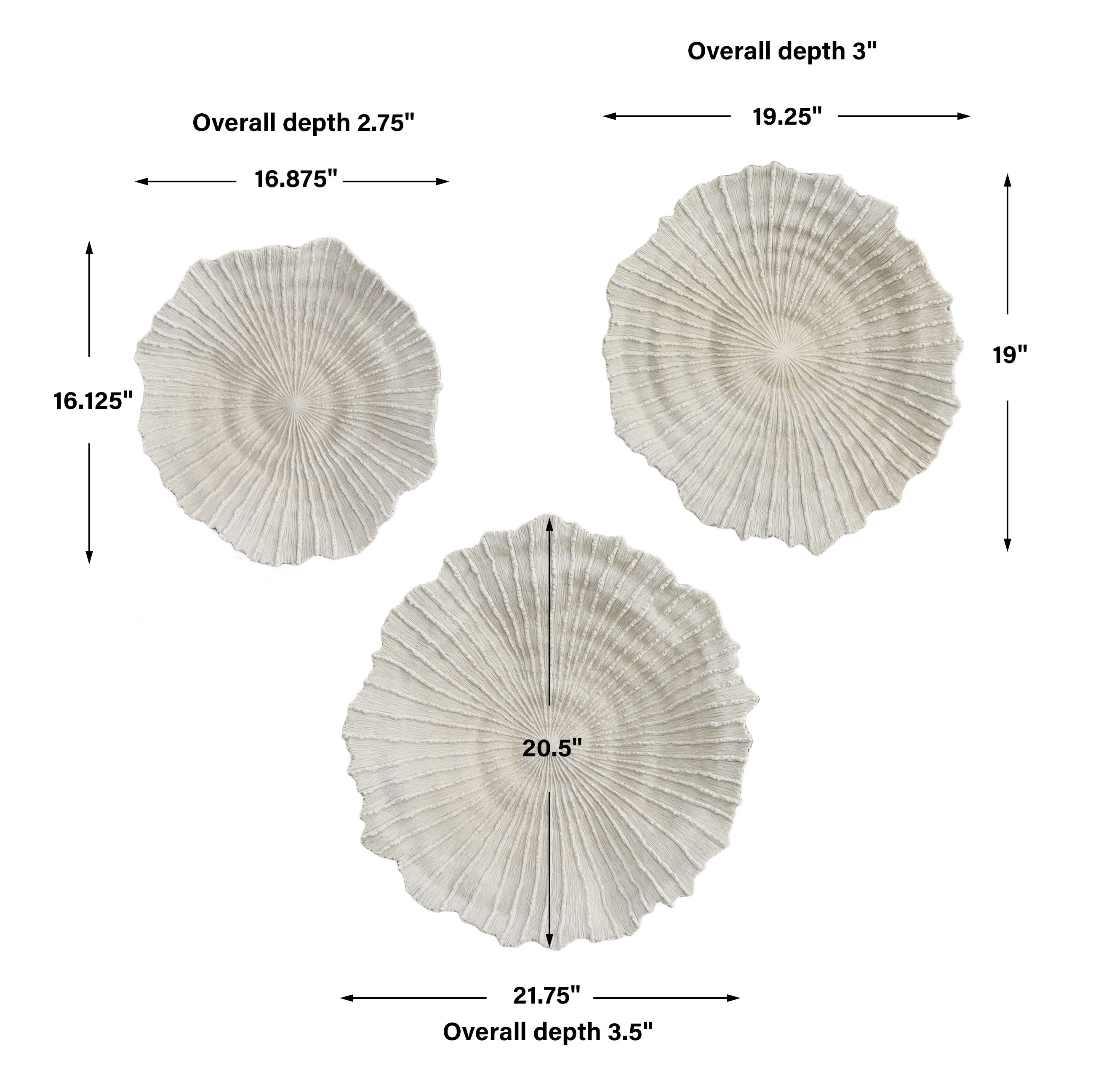 Ocean Gems Coral Wall Decor Set/3, Sculptural Wall Art by Uttermost, 21.75" width x 20.5" height x 3.5" depth View 3