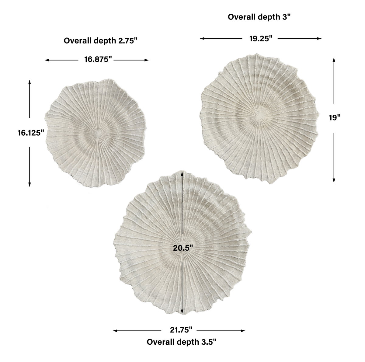 Ocean Gems Coral Wall Decor Set/3, Sculptural Wall Art by Uttermost, 21.75" width x 20.5" height x 3.5" depth View 3