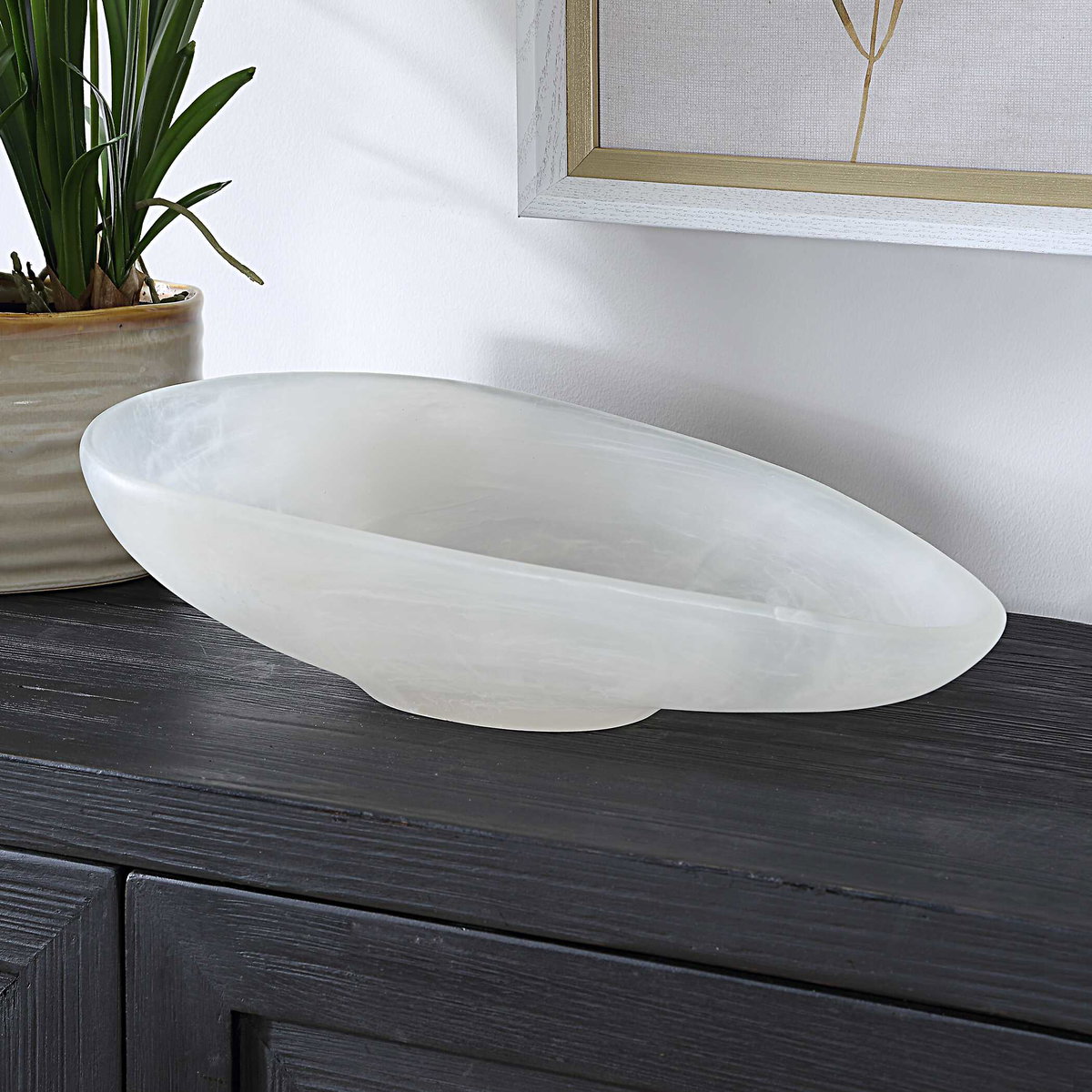 Marchena White Bowl, Decorative Tray by Uttermost, 16" width x 4.5" height x 10" depth View 3