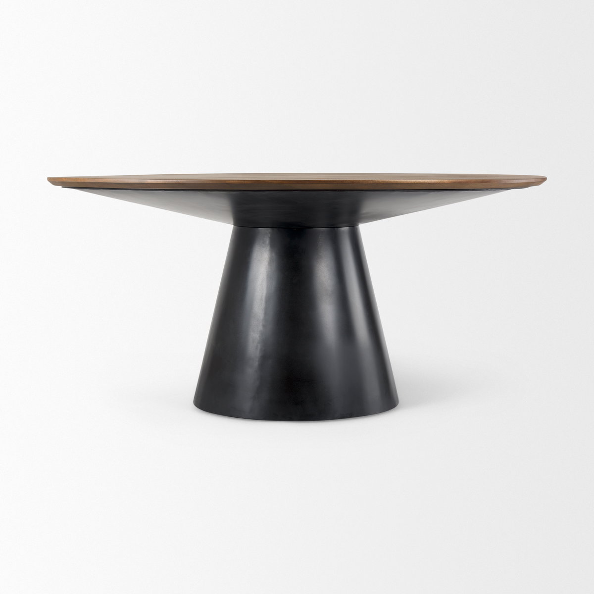Mitchell 63'L x 63'W Pedestal Dining Table | Med Brown Wood & Black Metal | Seats 6, by Mercana, 63" length x 63" width x 31" height View 3