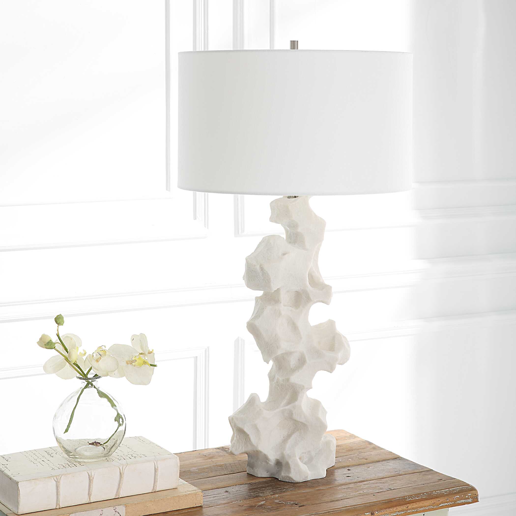 Remnant White Marble Table Lamp, by Uttermost, 17" width x 32" height x 17" depth View 4