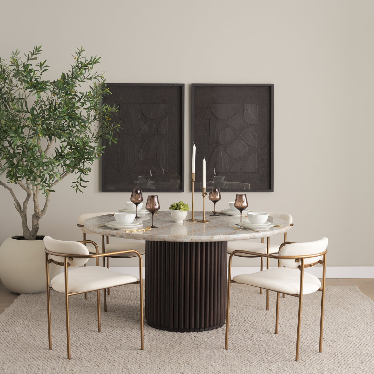 Parker Curved Back Dining Arm Chair | Cream Fabric with Gold Metal, Dining Chair by Mercana, 21.5" length x 21.1" width x 29" height View 3