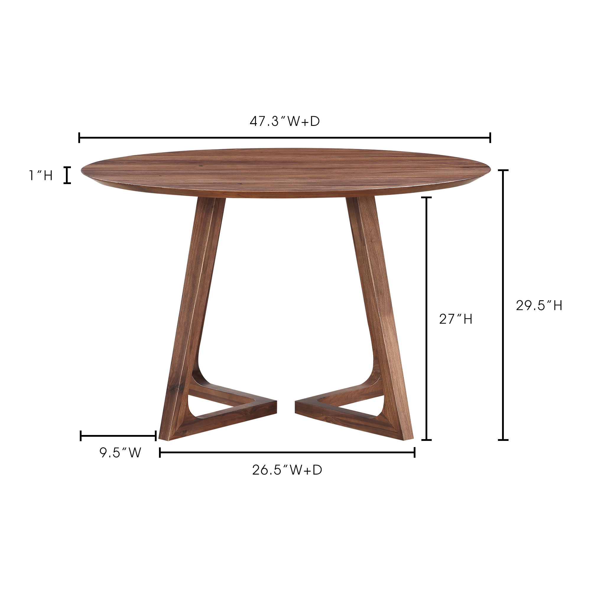 Godenza Round Dining Table Walnut, by Moe's Home, 47" width x 29.5" height x 47" depth View 11