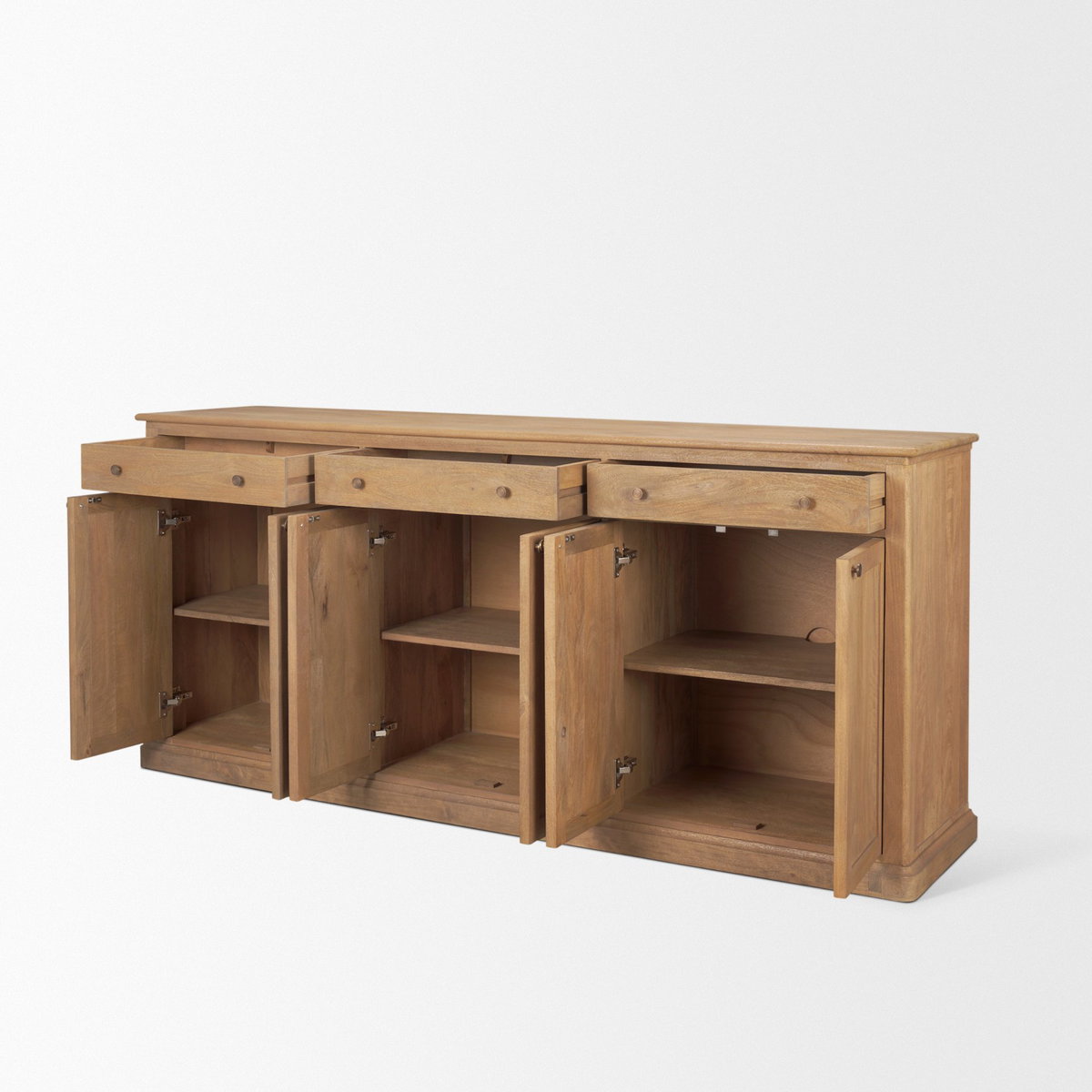 Baron Light Brown Solid Wood with Antiqued Brass Knobs 3-Drawer 6-Door Sideboard, Sideboards & Buffet by Mercana, 81.75" length x 19" width x 36" height View 8