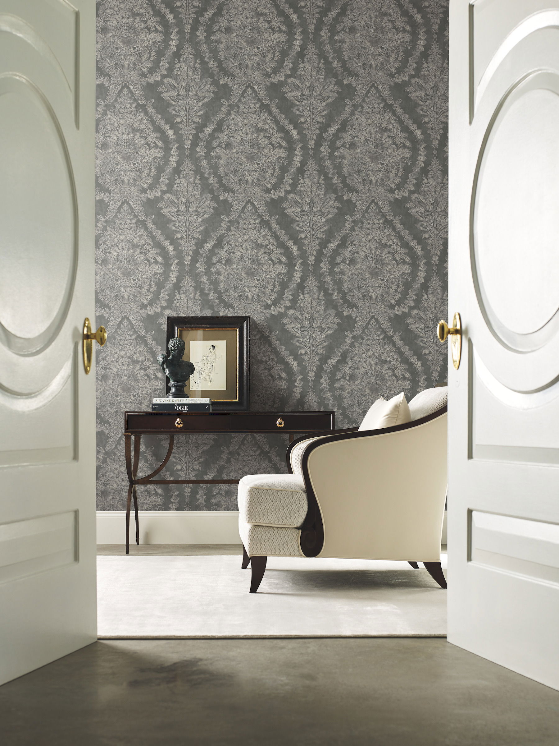 Charleston Damask Grey Wallpaper large image 